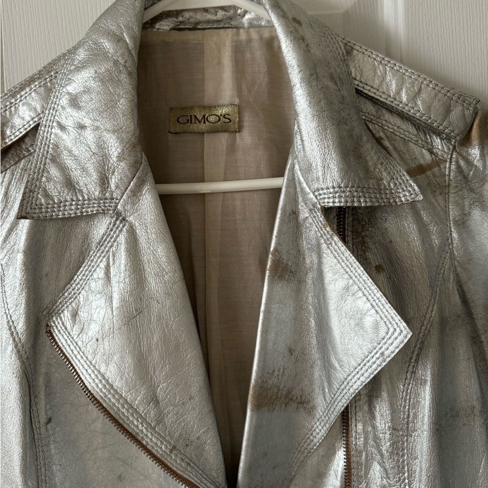 Leather Biker Jacket,XS, Silver, Distressed, Beautiful! - Picture 8 of 9